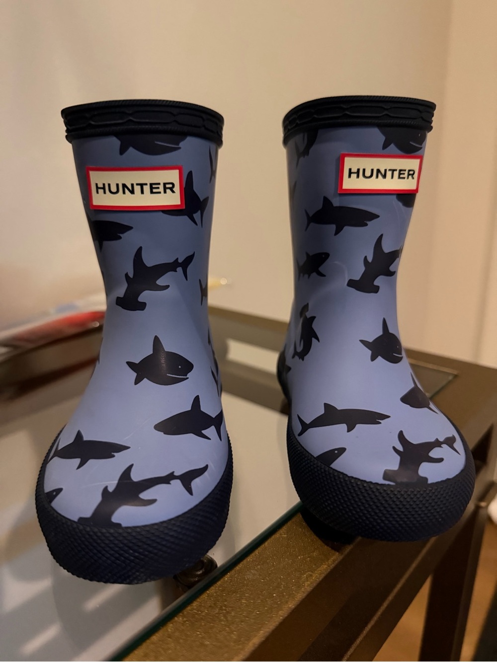 Hunter Kids Light Blue Shark-Print Rain Boots